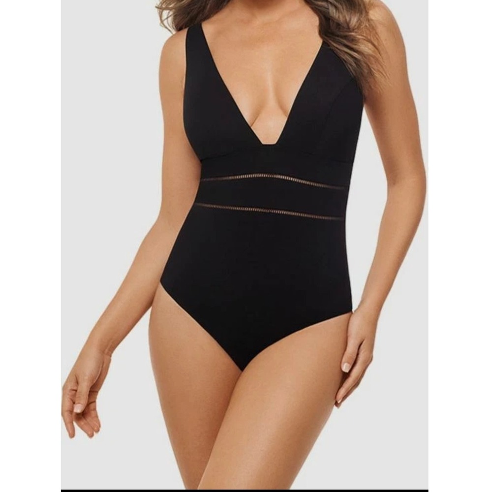 Miraclesuit Amoressa 7B NWT Swimwear Black One Piece‎ V Ladder Trim Swimsuit 8